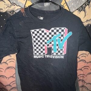 MTV Black and Teal Checkered Logo Tee